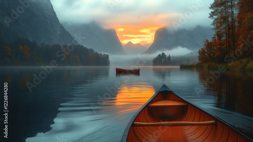 Quiet Canoe Ride on a Misty Lake photo