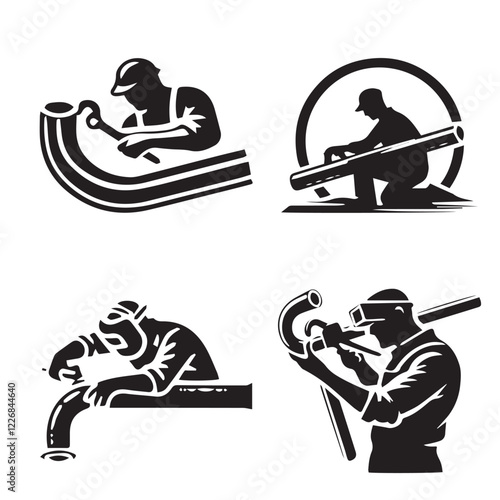 High-Quality Vector Silhouette of a Pipe Bender on White Background"