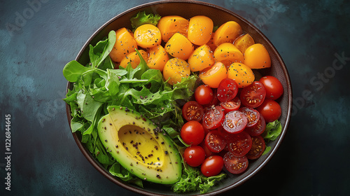 Healthy Salad with Avocado and Tomatoes photo