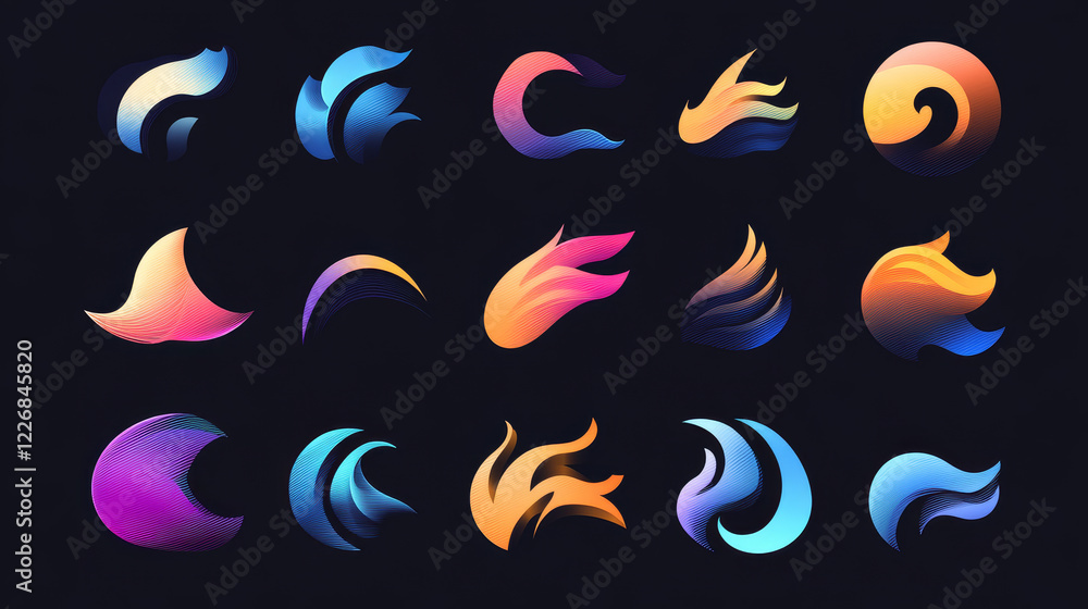 Set of wave symbols - also as emblem or logo template. Jpeg version also available in gallery Set of wave symbols - also as emblem or logo template. Jpeg version also available in gallery