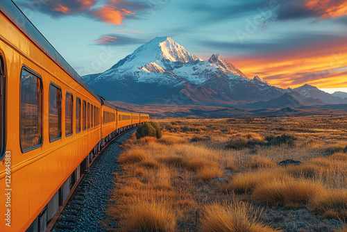 Orange Train Journey Through Majestic Mountain Scenery