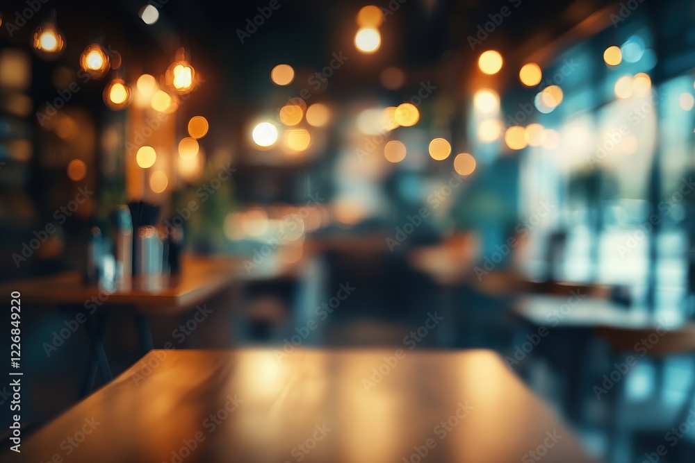 Empty cafe table, bokeh lights, urban setting, night Empty cafe table, bokeh lights, urban setting, night