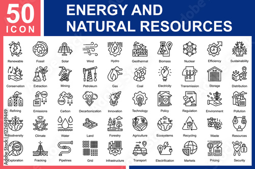 Energy and Natural Resources Banner Icon Collection Simple Vector