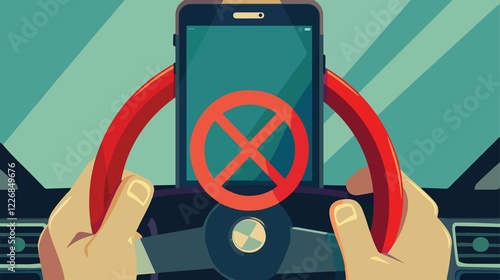 Driver Prohibited from Using Phone Flat Design