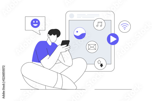 Wireless technology, digital world concept. Wireless connection and communication in social networks and online messengers. Flat Cartoon Vector Illustration, icon. Stylish abstract  