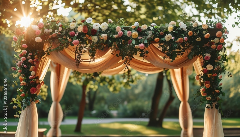 Naklejka premium Traditional jewish wedding chuppah outdoors with copy space