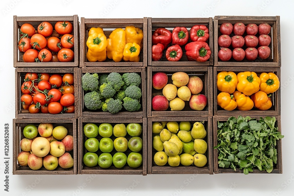 fruits and vegetables placed in wooden crates, all fresh, ready for sale. fruits and vegetables placed in wooden crates, all fresh, ready for sale.