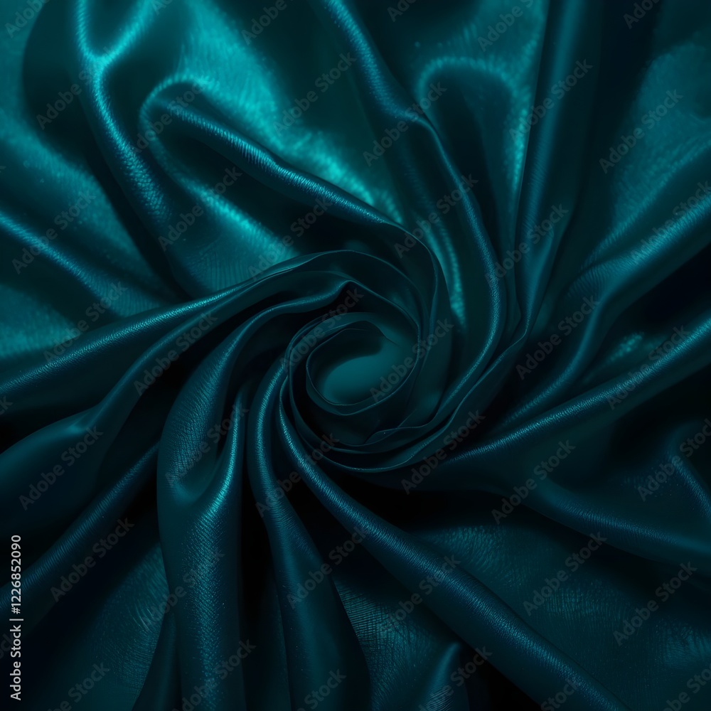 Fototapeta premium Mezcla de zafiro oscuro y verde esmeralda. Tela de seda satinada con sombras brillantes y cortinas fluidas.