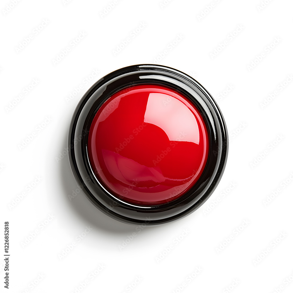 Top view 3d red button isolated on white background Top view 3d red button isolated on white background