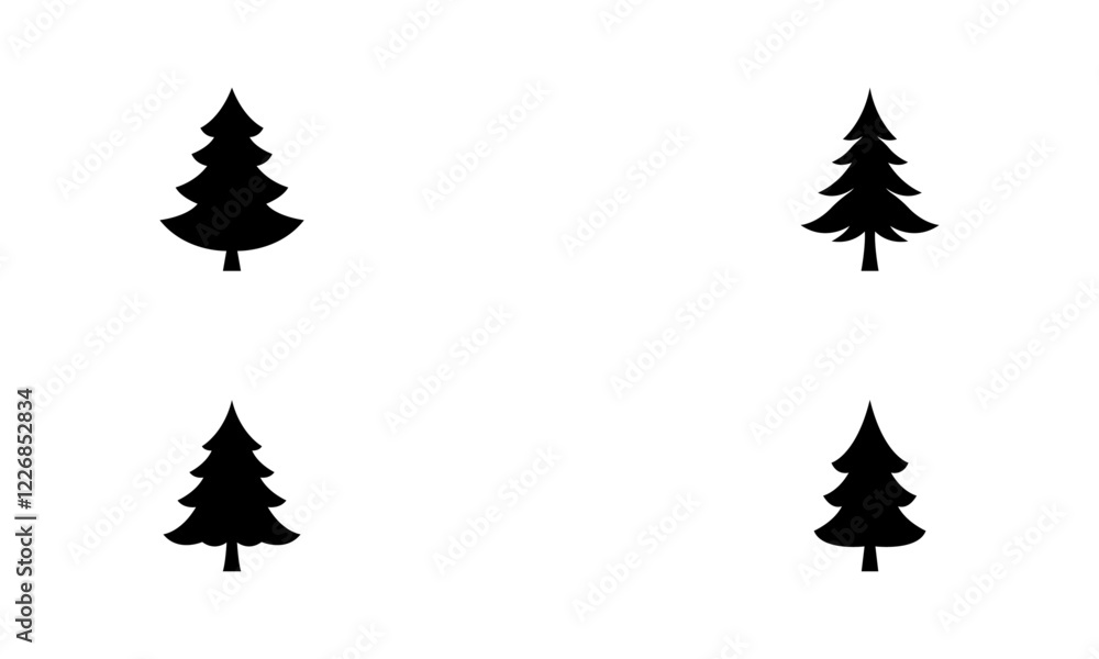 Obraz premium Christmas tree silhouette set in black and white