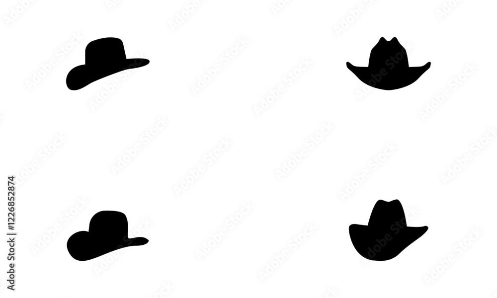 Cow boy hat silhouette set in black and white Cow boy hat silhouette set in black and white