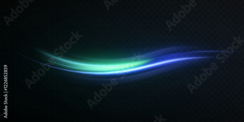 Light bright green glowing colorful curved line with magic light effect. Glow effect for game interface design