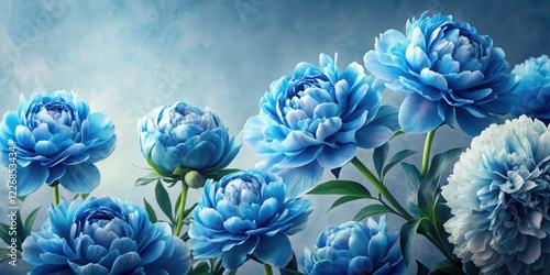 Fototapeta Naklejka Na Ścianę i Meble -  Beautiful peony flowers in blue hues against a soft grey background, peonies