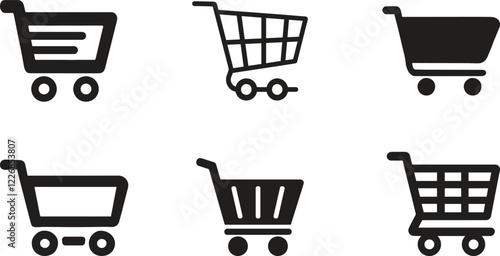 Shopping Cart or Set of  Trolley Basket Icons Vector,  Royalty free simple flat design, isolated shopping cart illustration stock vector design