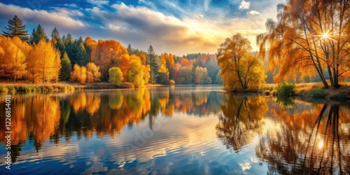 Eine wundersch?ne Landschaft mit einem zauberhaften Licht am See im Herbst, Natur, magisches Licht photo