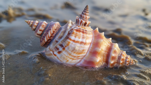 Seashell, sea animals and ocean beach mollusk. Scallop, snail and clam, cockle, turret shell, king crown and chiton. Isolated cartoon objects. Exotic summer, vacation travel themes design photo