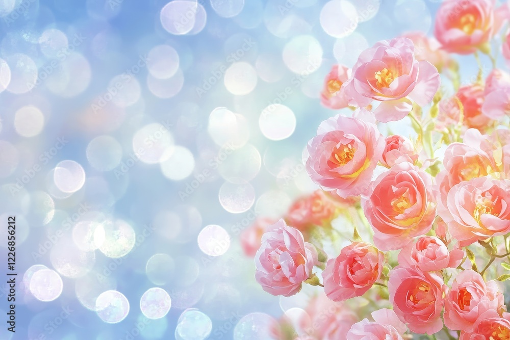 Pink roses bouquet, bokeh background, spring, greeting card Pink roses bouquet, bokeh background, spring, greeting card