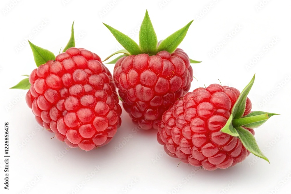 Beautiful red raspberry fruit isolated on white background. Beautiful red raspberry fruit isolated on white background.