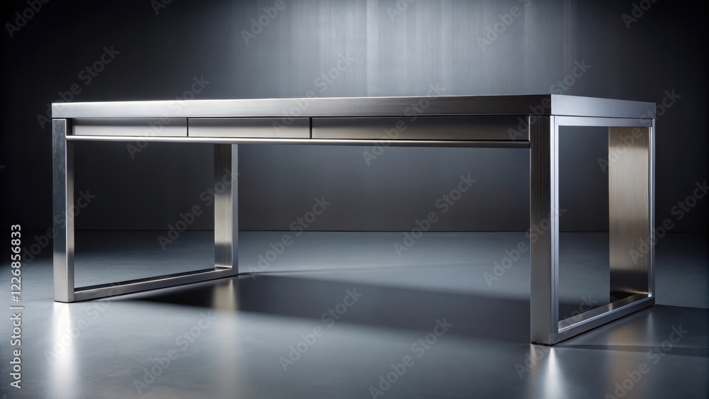 Fototapeta premium Luxurious metal desk with fine brushed steel accents and clean lines , minimalist, steel, minimalist, steel
