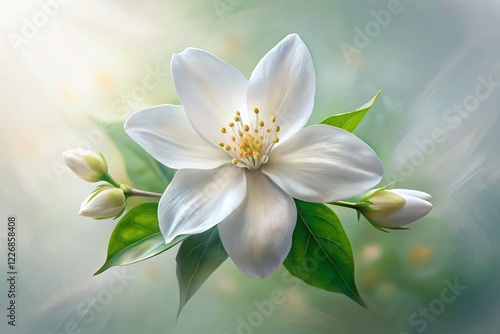 White Jasmine Watercolor Long Exposure, Isolated, AI Art