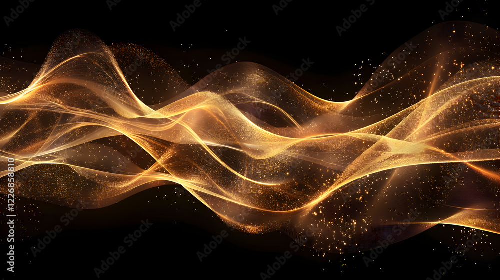 Obraz premium Abstract golden waves with a glowing effect, creating a sense of movement and elegance.