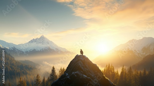 Majestic Mountain Sunrise with Bird Silhouette