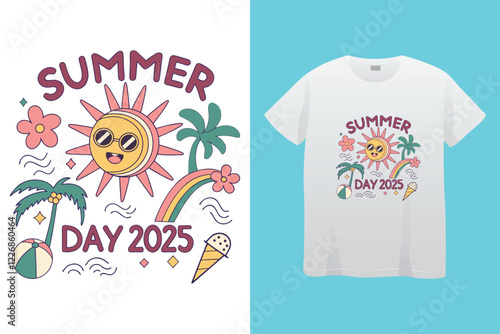 CMYK color separation Summer vector t-shirt design , surfing beach vector photo print , vintage retro beach print design, surfboard with palm tree and typography text.