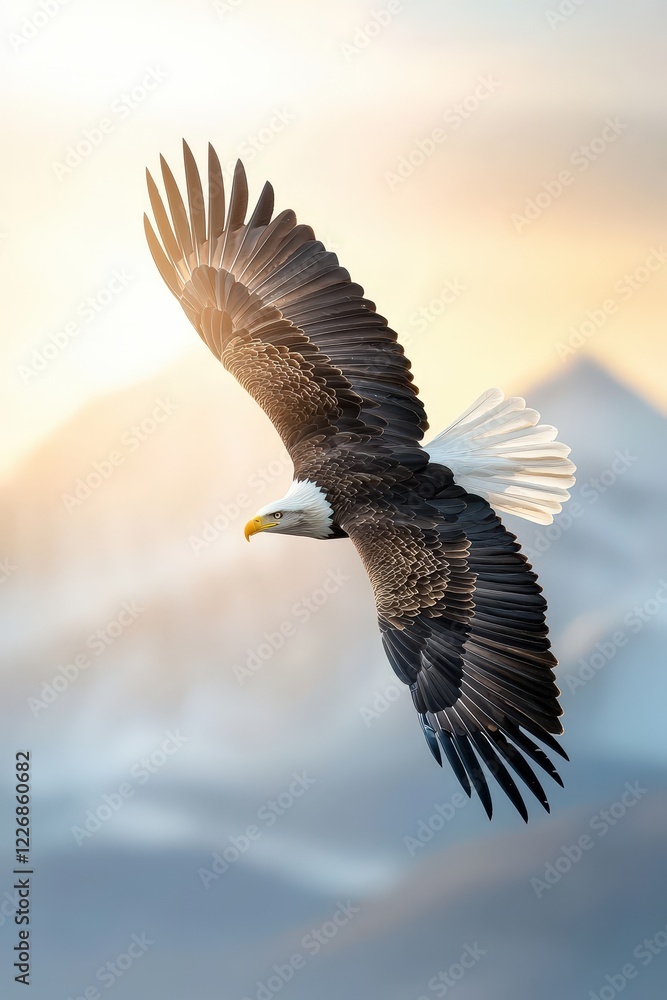 Fototapeta premium Majestic Eagle Soaring Over Mountain Landscape