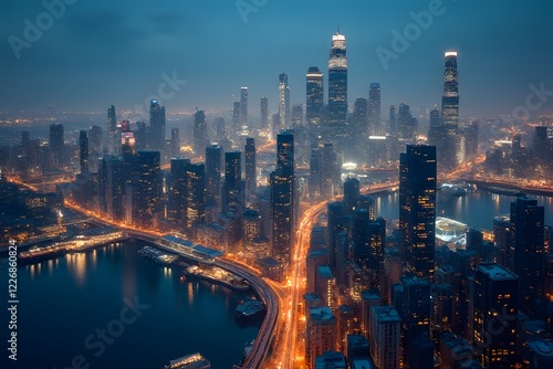 Wallpaper Mural Breathtaking Aerial View of Illuminated Megacity Skyline at Night with Skyscrapers and Bridges Torontodigital.ca