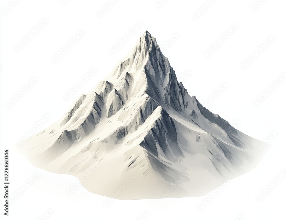 Isolated 3D render of a snow-capped mountain peak. Isolated 3D render of a snow-capped mountain peak.