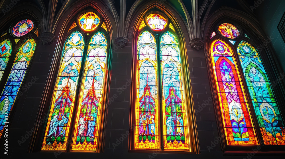 Medieval windows of gothic castle or church glass and cathedral arches, vector architecture. Vintage gothic windows with stained glass ornament, antique temple or Renaissance church arched windows Medieval windows of gothic castle or church glass and cathedral arches, vector architecture. Vintage gothic windows with stained glass ornament, antique temple or Renaissance church arched windows