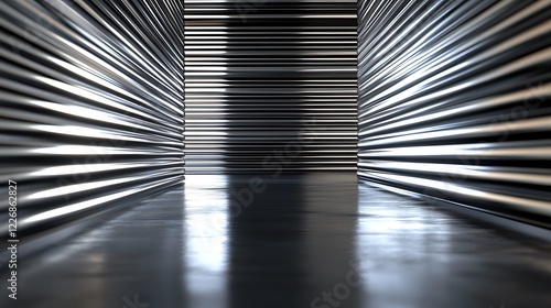 Reflective Metal Corridor Abstract Architectural Design