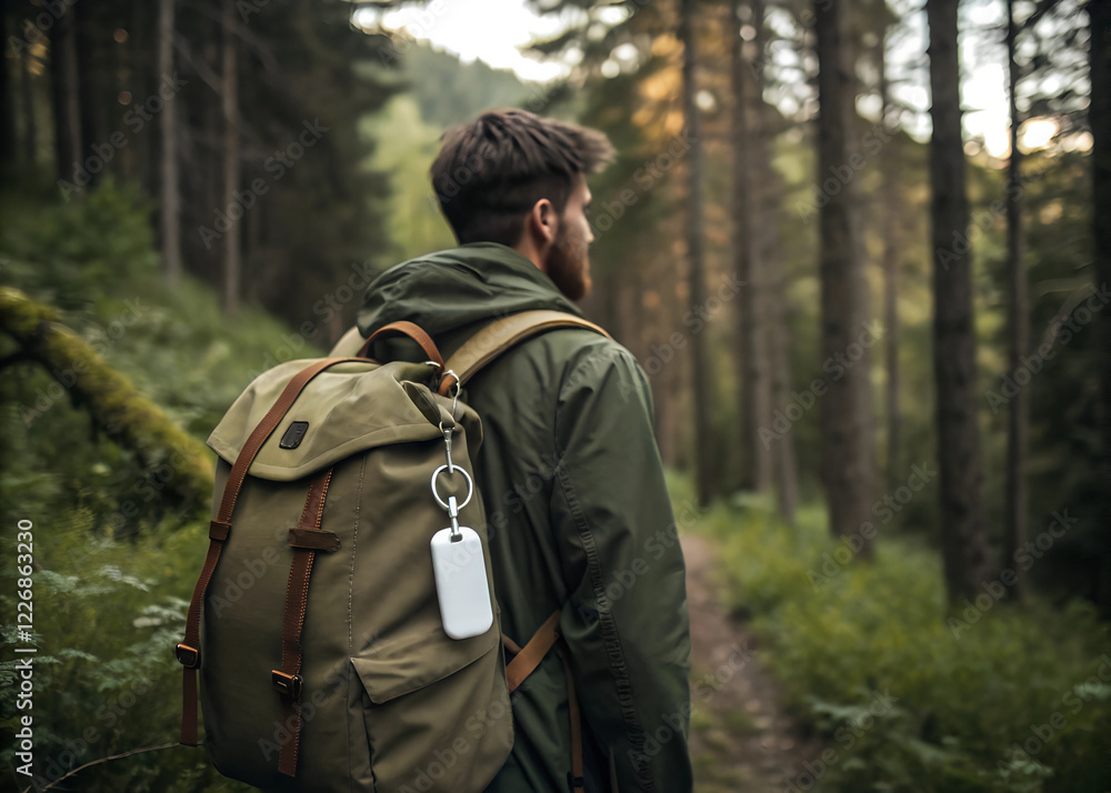 A man with a backpack is walking on a path in a forest.
A man with a backpack is walking on a path in a forest.