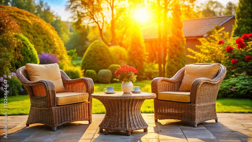 Fototapeta premium Wicker Patio Furniture Set - High Depth of Field