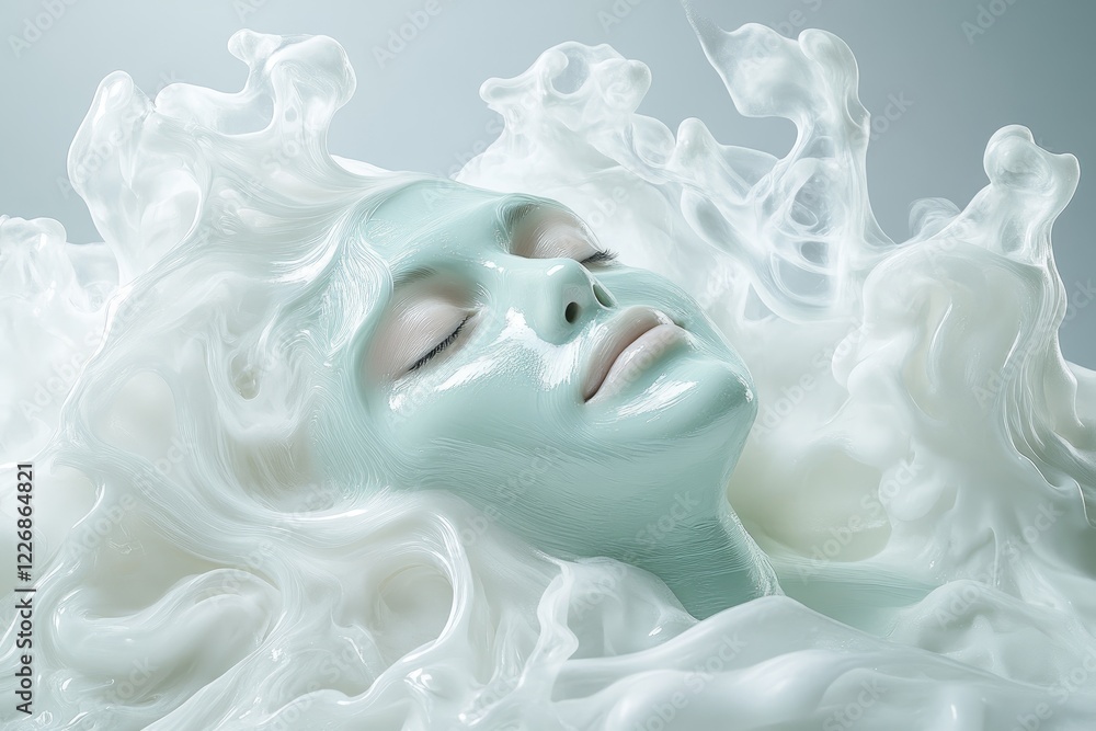 Naklejka premium Serene Face Immersed In White Creamy Substance