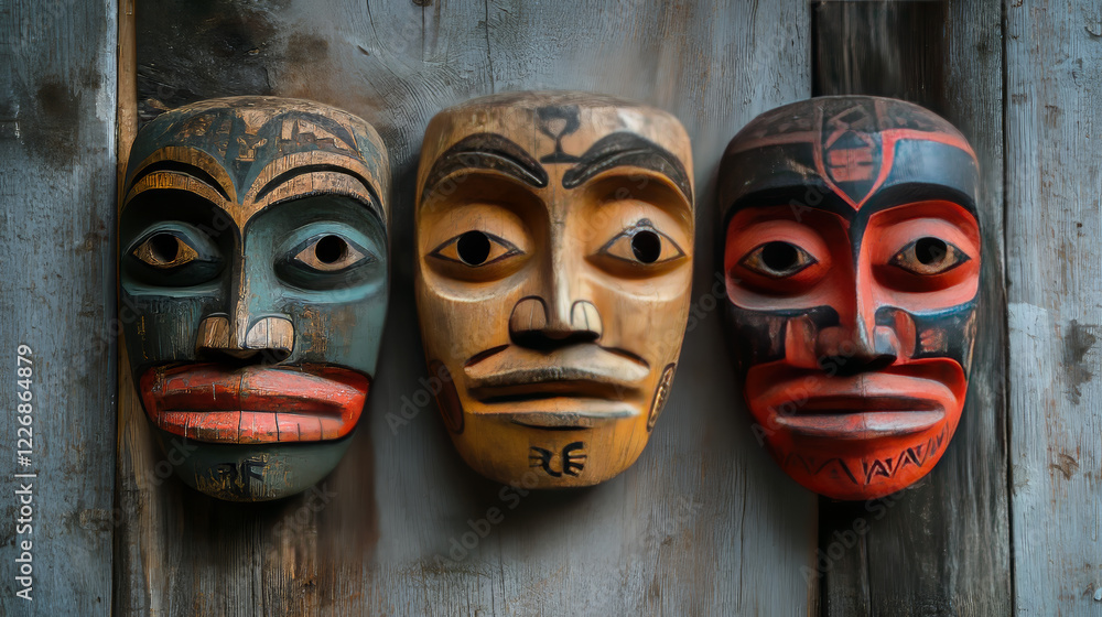 Religious masks in ancient tribal style isolated on white for religious, tattoo or historical design Religious masks in ancient tribal style isolated on white for religious, tattoo or historical design