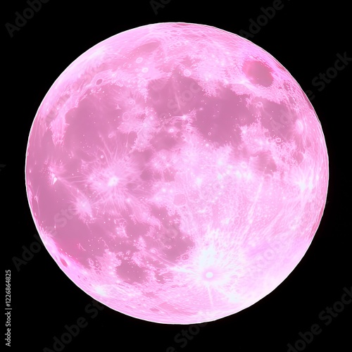 Pink Full Moon Celestial Body Space Night Sky Lunar Surface Dramatic Lighting Pink Moon Detailed