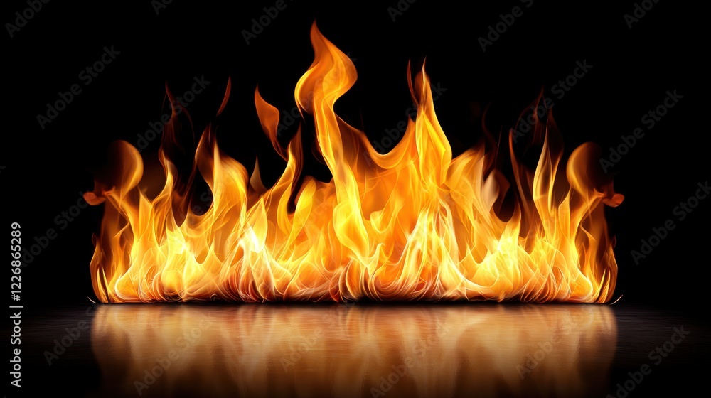 Fiery flames reflected on dark surface Fiery flames reflected on dark surface