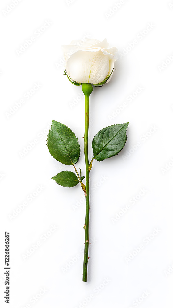 Obraz premium A single white flower rose, isolated white background,