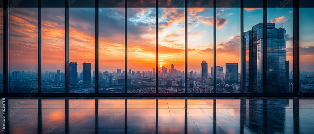Fototapeta premium Sunset Cityscape View Office