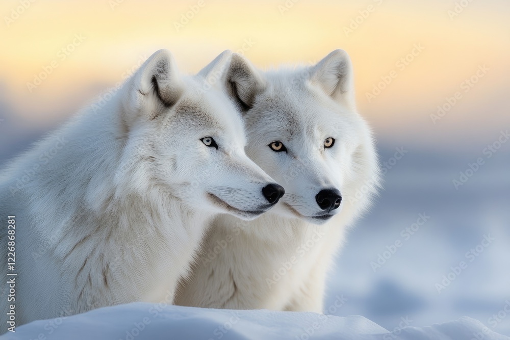 Fototapeta premium Majestic Arctic Wolves in Serene Snowy Landscape