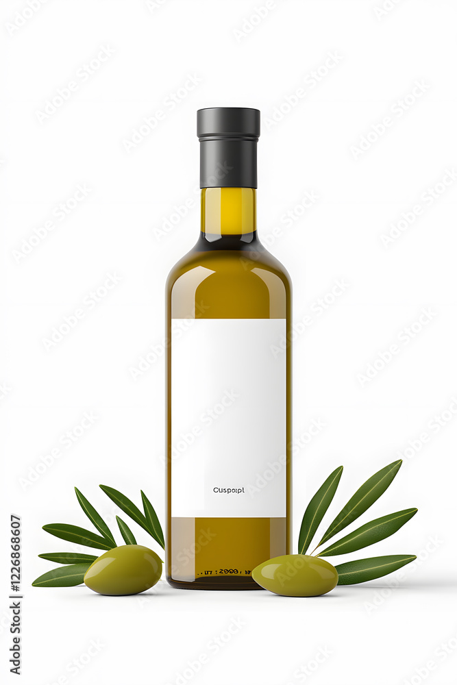 Naklejka premium Olive Oil Bottle with blank label Mockup isolated on white background