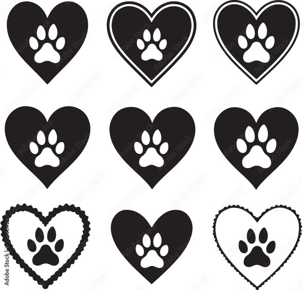 Fototapeta premium Dog Paw Prints Vector Set