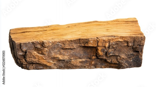 Detailed Close-up of a Single Piece of Rough-Hewn Wood, Showcasing its Natural Texture and Color Variations Against a Plain White photo