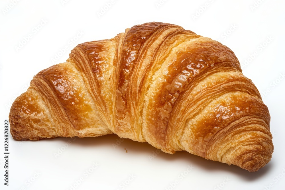 Golden croissant bakery product, isolated white background Golden croissant bakery product, isolated white background