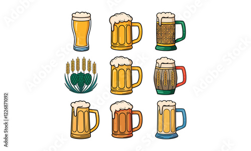 Beer Mug and Pint Icons - Colorful Vector Illustrations of Craft Beer, Ale, and Brewery Symbols