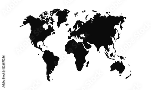 World Map Silhouette - Black Vector Illustration of Global Continents and Countries