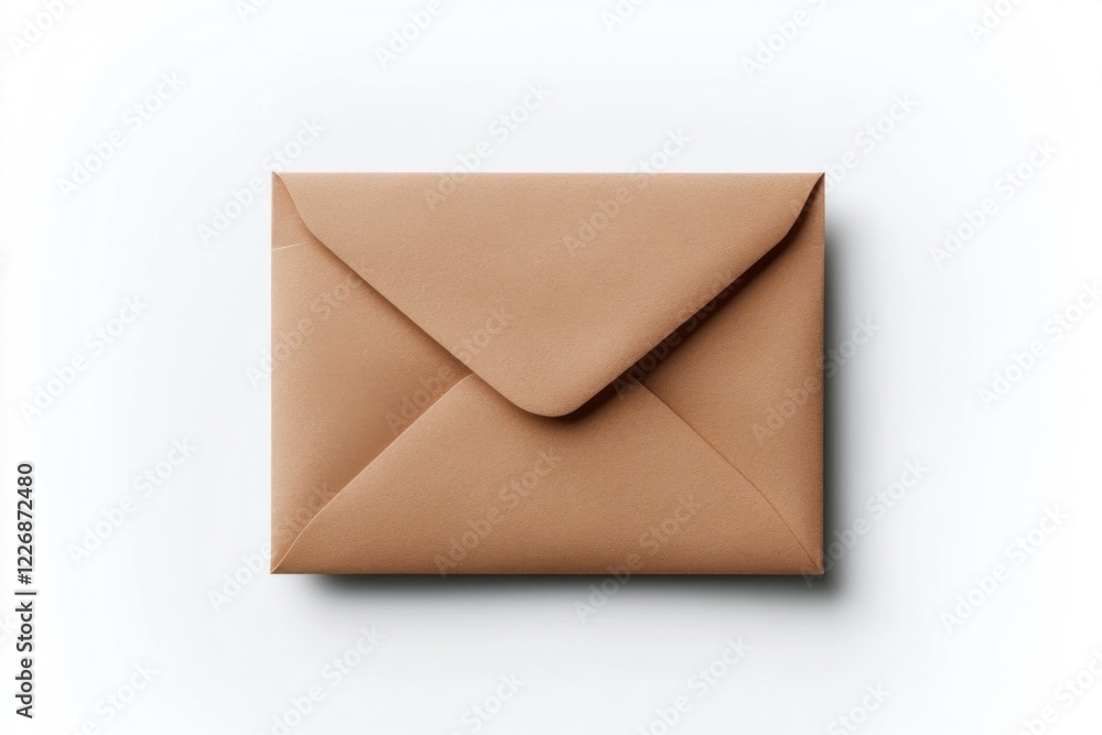 Brown envelope lying on white background symbolizing postal communication Brown envelope lying on white background symbolizing postal communication