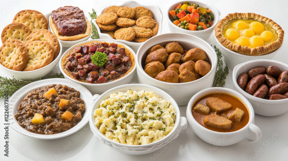 German cuisine menu template. Potato salad with mustard, almond cookies and onion bacon pie, vegetable sausage casserole, liver with apple sauce and beef beer stew, black tea, pork pasta soup Eintopf German cuisine menu template. Potato salad with mustard, almond cookies and onion bacon pie, vegetable sausage casserole, liver with apple sauce and beef beer stew, black tea, pork pasta soup Eintopf