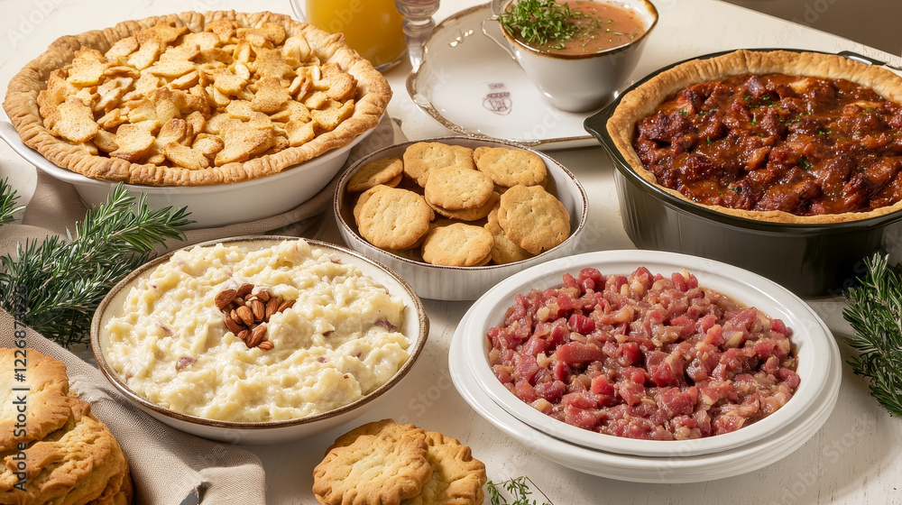 German cuisine menu template. Potato salad with mustard, almond cookies and onion bacon pie, vegetable sausage casserole, liver with apple sauce and beef beer stew, black tea, pork pasta soup Eintopf German cuisine menu template. Potato salad with mustard, almond cookies and onion bacon pie, vegetable sausage casserole, liver with apple sauce and beef beer stew, black tea, pork pasta soup Eintopf